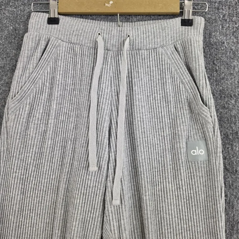 Alo Yoga Tracksuit Women Small Muse Ribbed Hoodie Jogger Gray Sweatpants Lounge